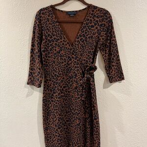 Sanctuary Brown and Black Leopard Print Long Sleeve Sweater Dress
